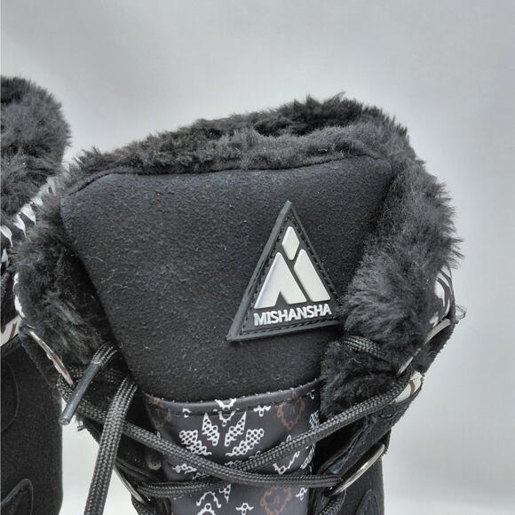 Mishansha Womens Snow Boots Size 9.5 Black Waterproof Winter Lace Up Fur Lined - Picture 9 of 15